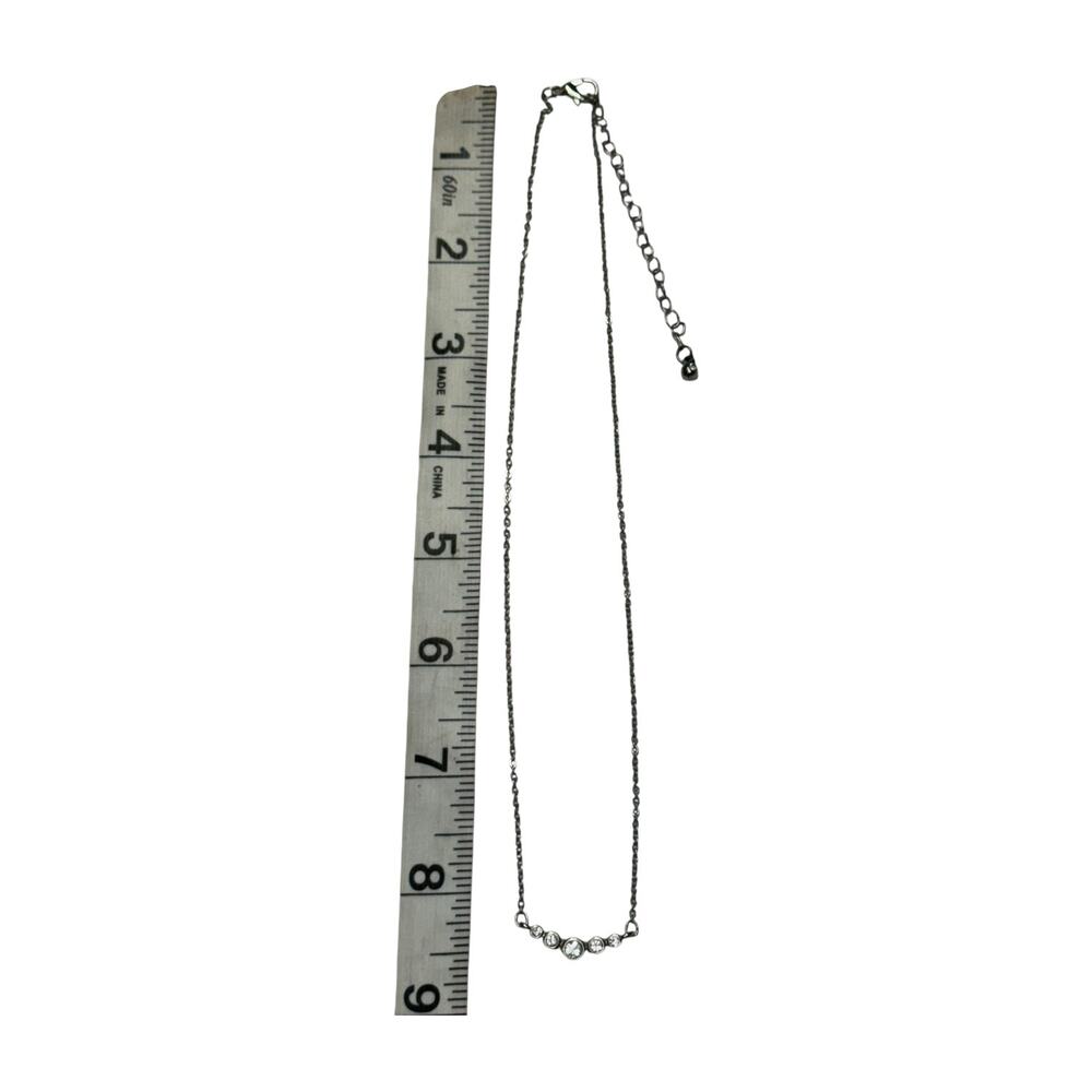 Silver Rhinestone Bezel Bar Necklace Graduated 5 Stone Dainty Chain - Picture 5 of 5